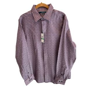 Perry Ellis Men's Purple Print Long Sleeve Fitted Button down Shirt * S - M1309